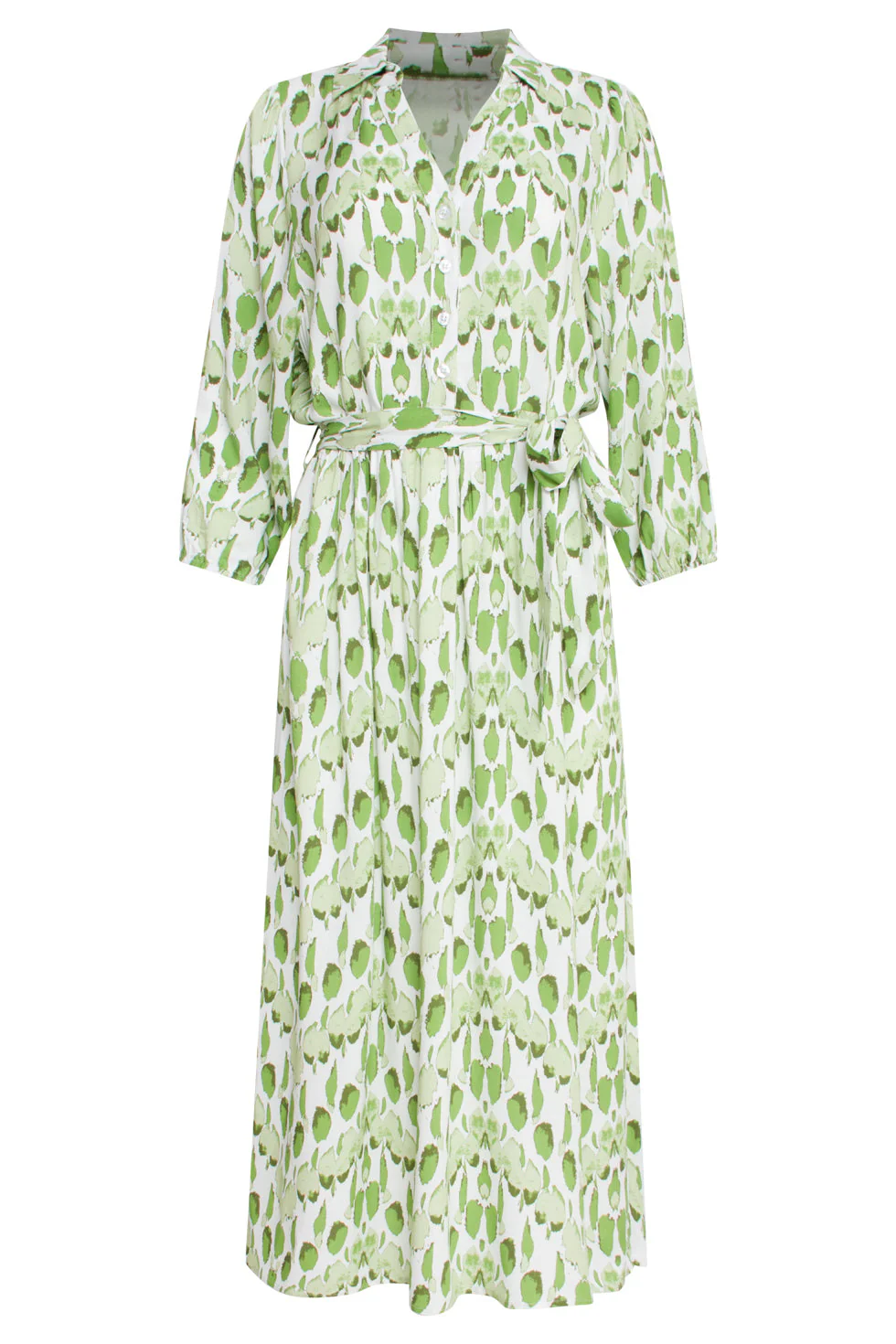 25032 V-Hals Midi Jurk Met Slangenprint | White - Light Green - Image 2