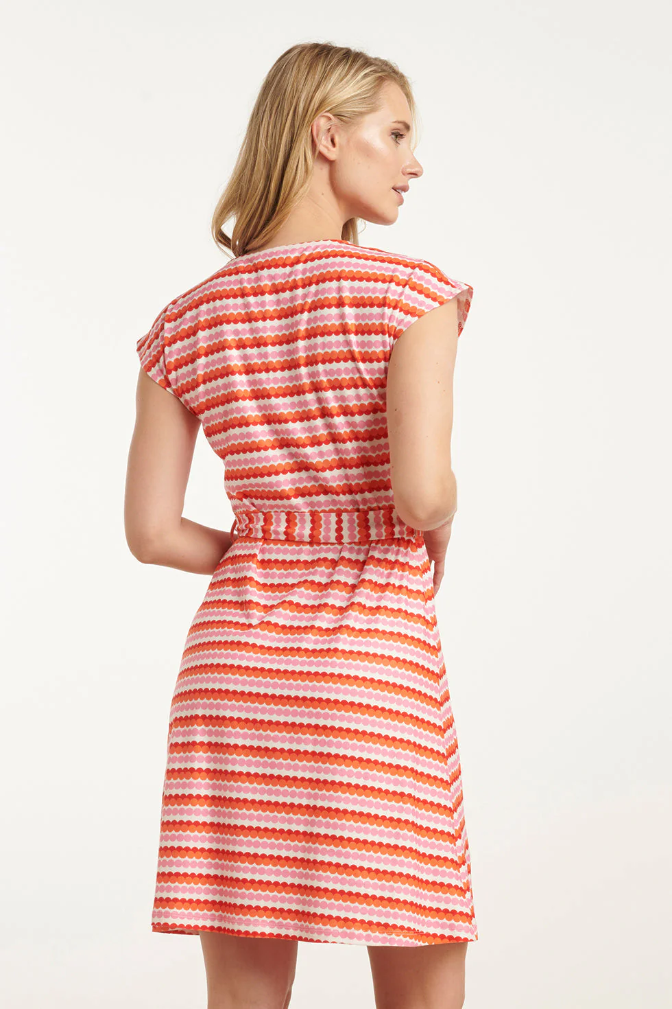 25037 V-Hals Overlapped Korte Jurk Met Grafische Dots, | Muticolour - Image 6