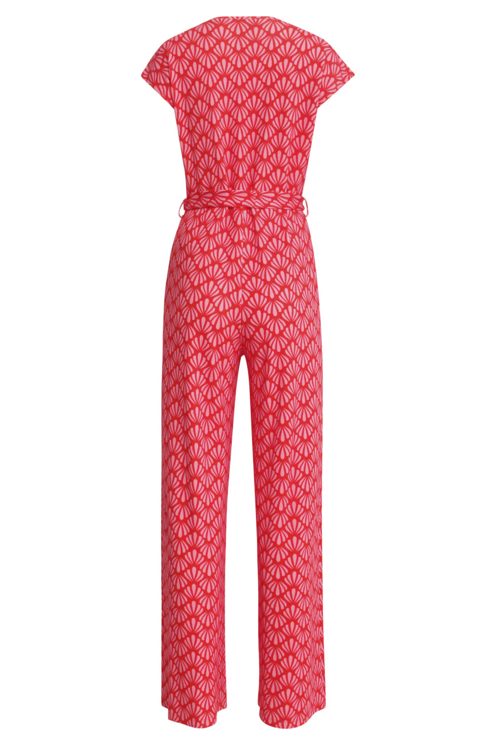 25039 V-Vormige Jumpsuit Met Overlappende Halslijnschelpprint | Red - Pink - Image 7