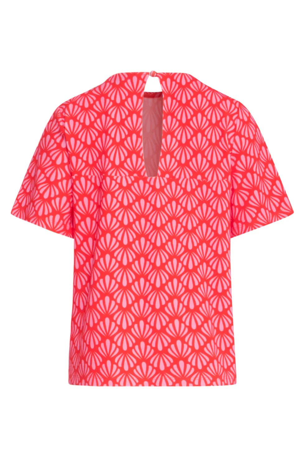 25040 Stretchy Rondhals Top Met Schelpprint | Red - Pink - Image 7