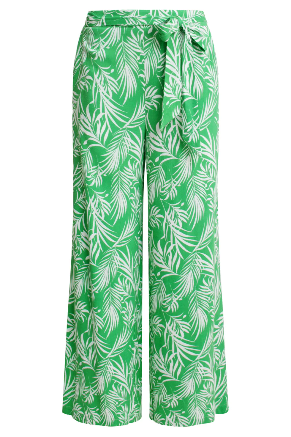 25047 Stretchy Flowy Broek Met Bladprint | Green - White - Image 2
