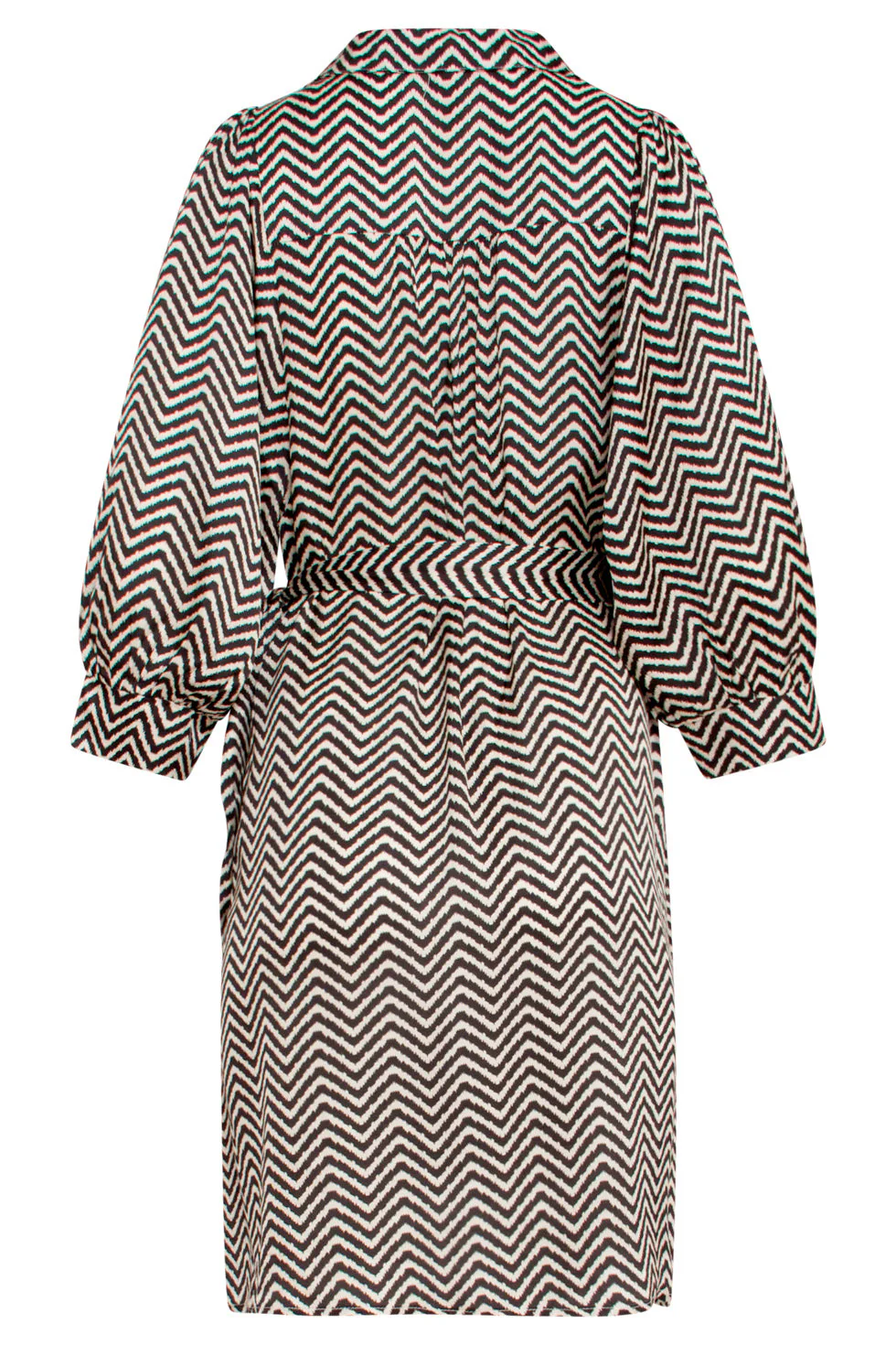 25048 Korte Satijn Jurk Met Zigzagprint | Off White - Black - Image 7