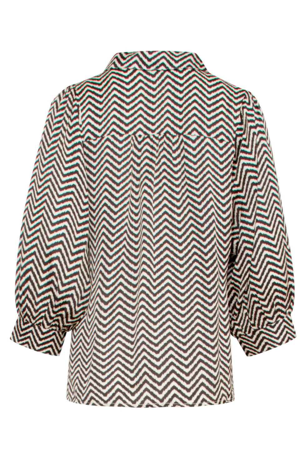 25049  Zigzag Print Top Met Kraag3/4 Puff Mouwen | Off White - Black - Image 7