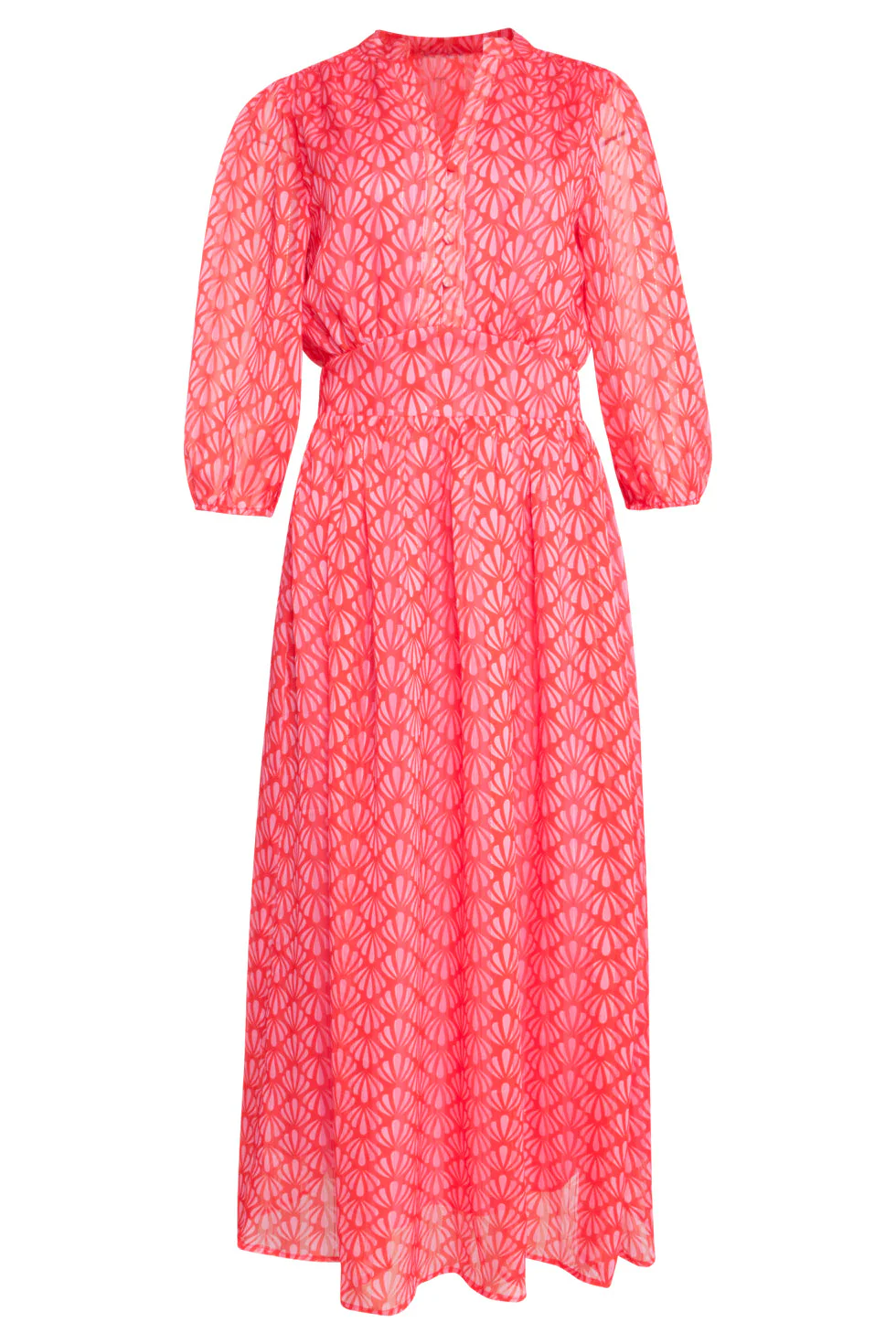 25050 Elegante Maxi Chiffon Jurk Met Schelpprint | Red - Pink - Image 3