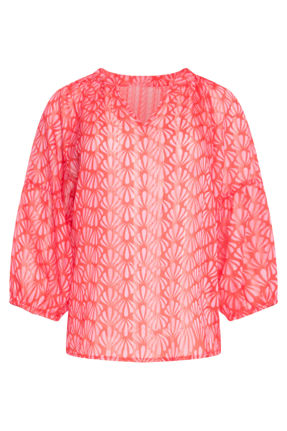 25051 Elegante Chiffon Top Met - Schelpprint | Red - Pink - Image 2