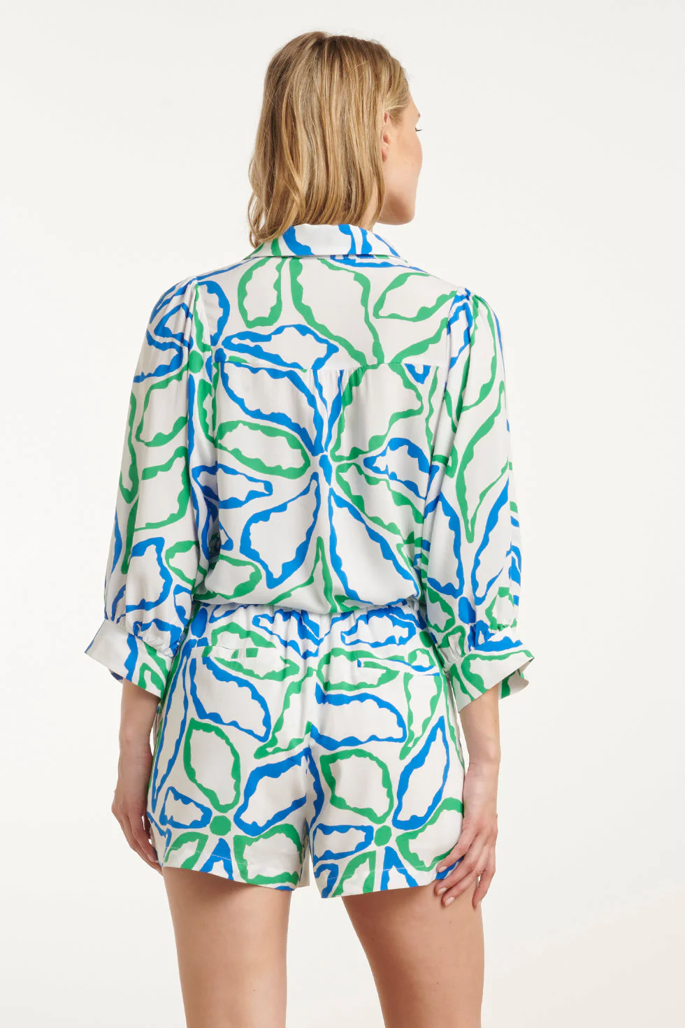 25053 Te Top Met V-Halskobalt Bloemenprint | Cobalt - Green - Image 6