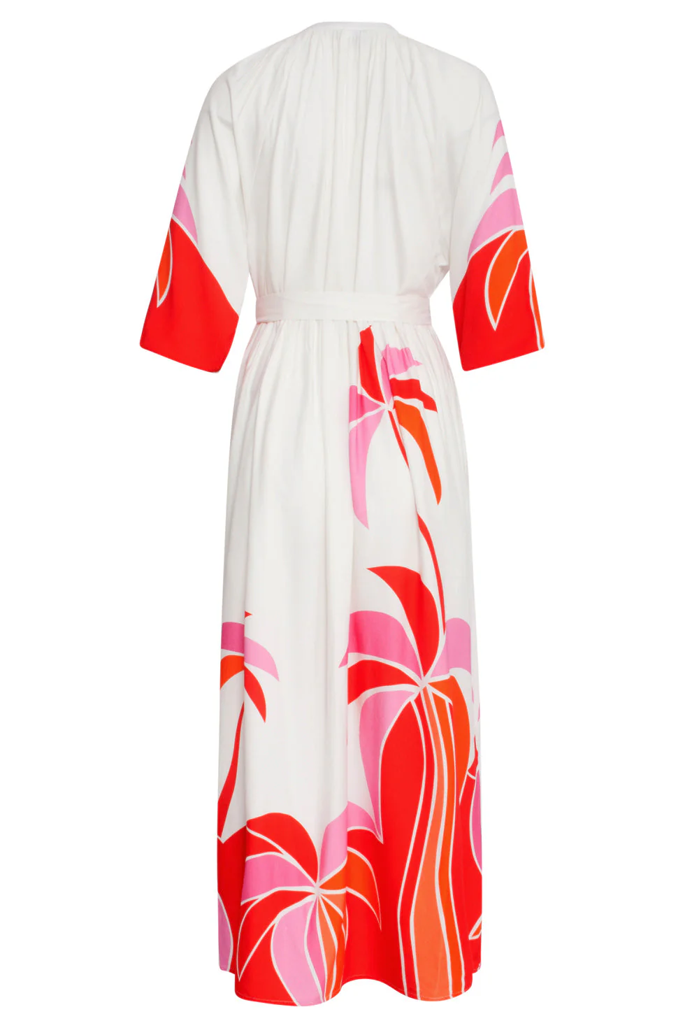 25058 Off White Flowy Maxi Jurk Met Helder  Palm Print | Red - Muticolour - Image 7