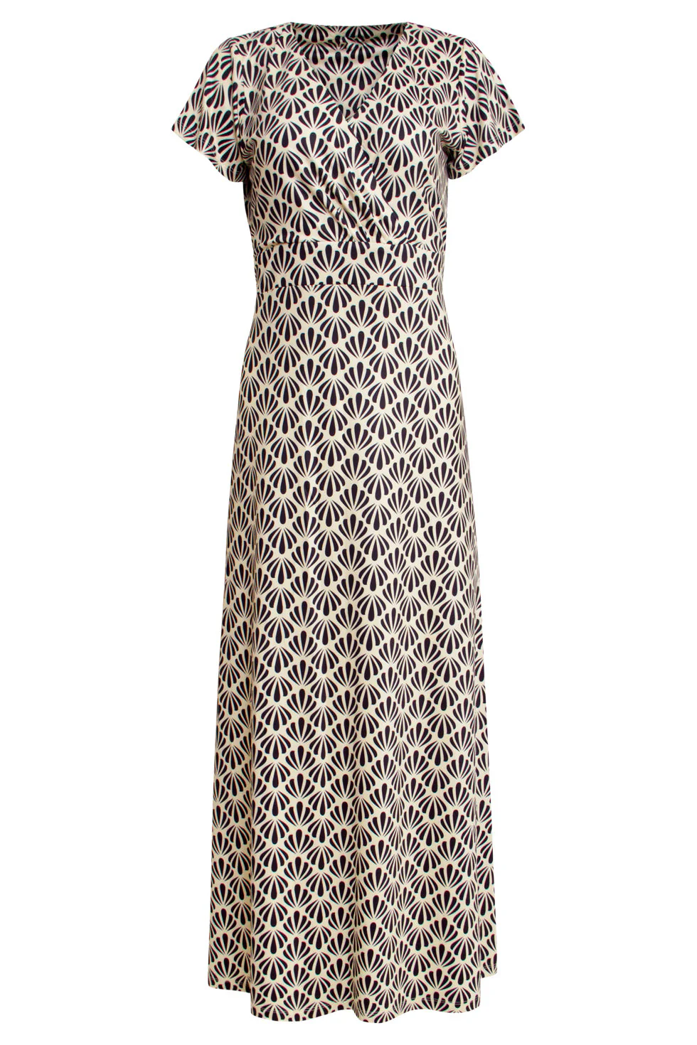 25063 E Schelpenprint Maxi-Jurk | Off White - Black - Image 2