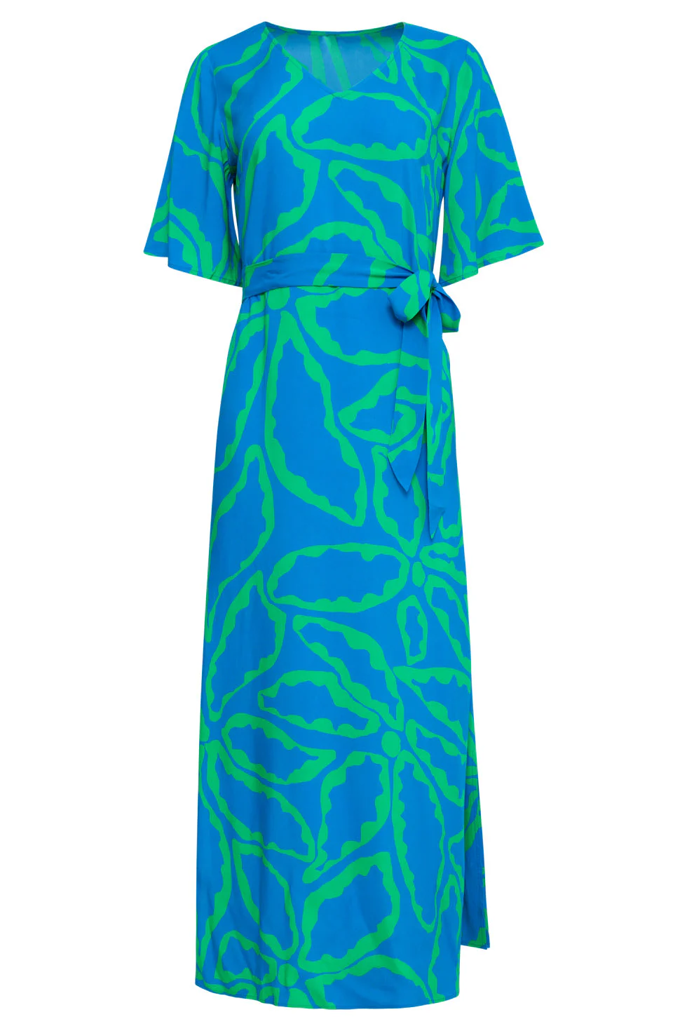 25068 Maxi Jurk Met Grafische Bloemenprintfelgras | Cobalt - Green - Image 2