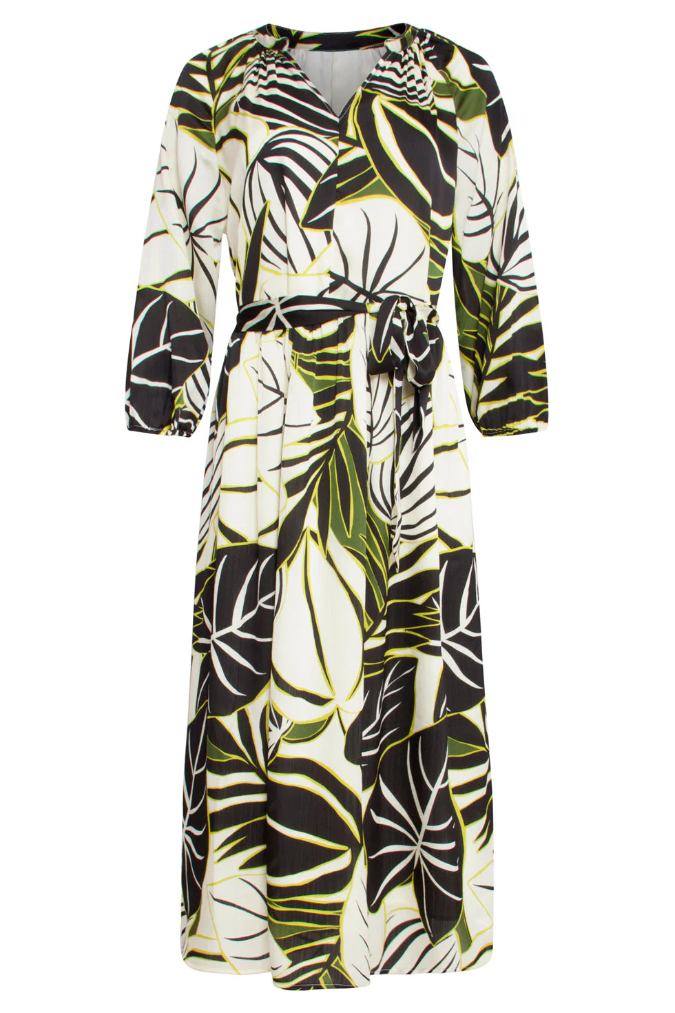 25070 Leaf Print Chiffon Midi Jurk | Green - Muticolour - Image 2