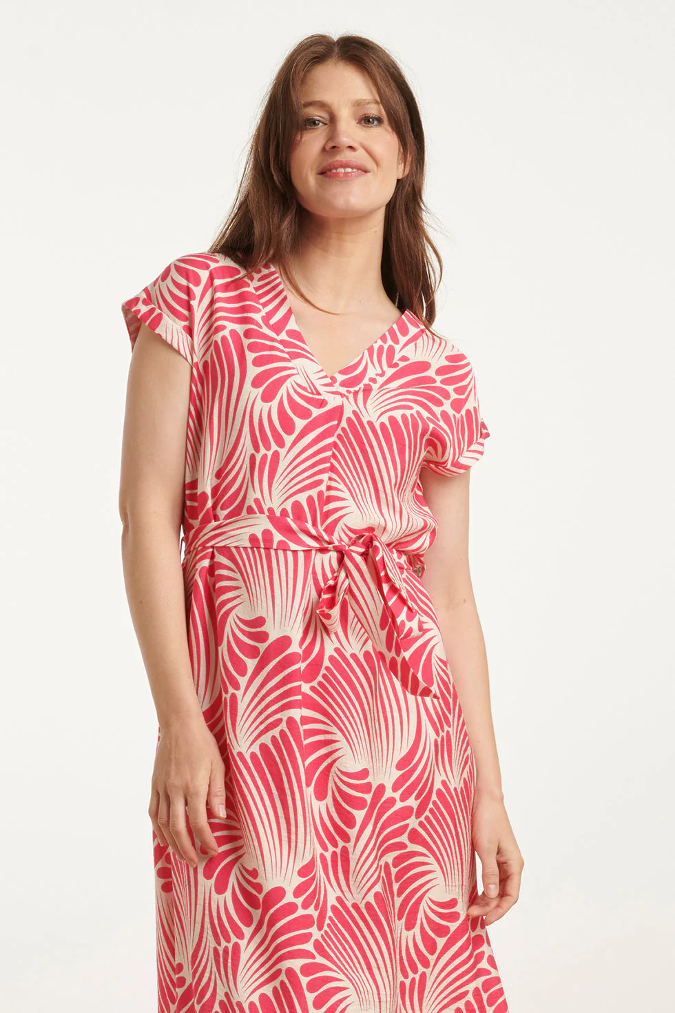 25072 Midi Jurk Met Grafische Print | Pink - White - Image 3