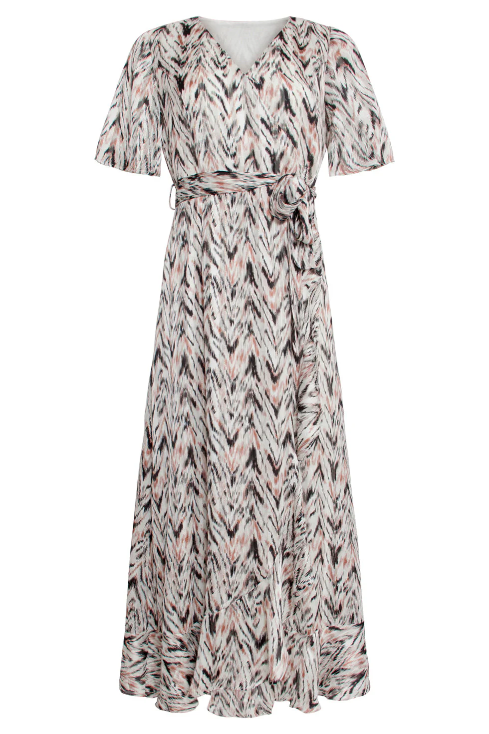 25078 Chiffon Overlap Maxi Jurk Met , Graphic Print | Off White - Muticolour - Image 2