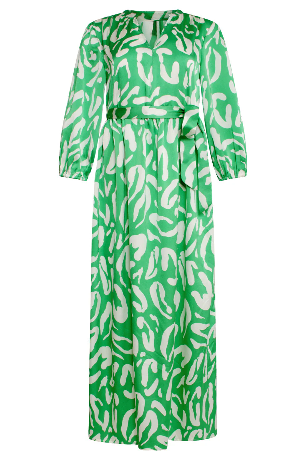 25082 Satin Maxi Jurk Met Te Dierenprint | Green - White - Image 2