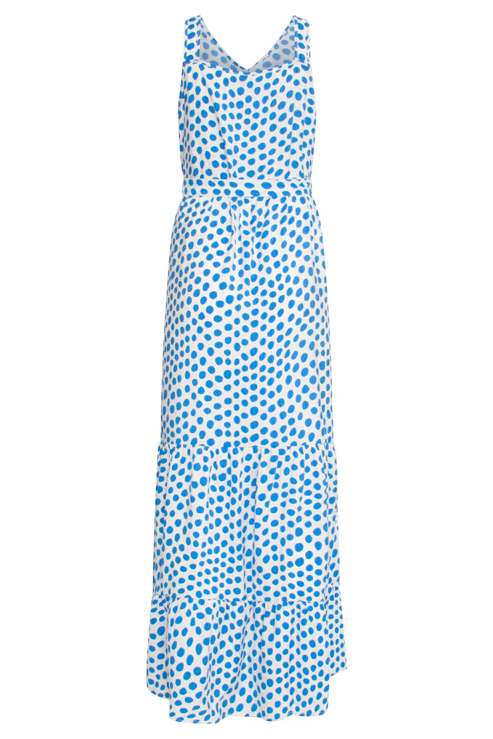 25084 Maxi Jurk Met Kobalt Polka Dot Print | White - Cobalt - Image 7
