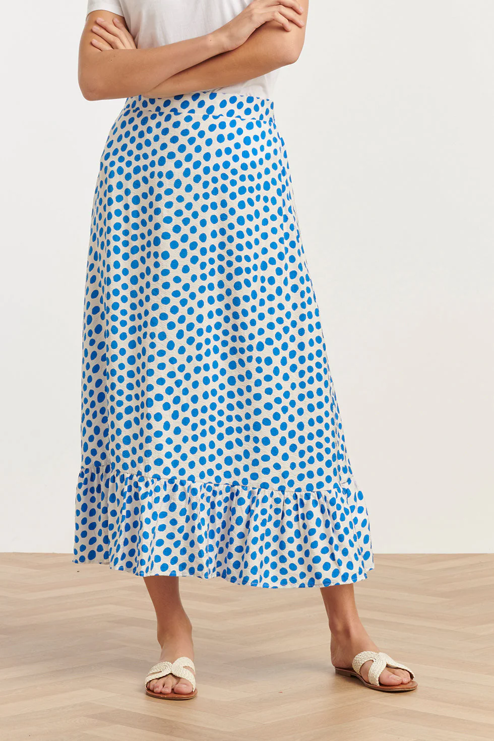 25085 Zomer Maxi Rok Met Polkadots | White - Cobalt - Image 3