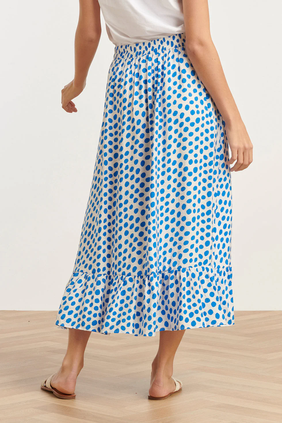 25085 Zomer Maxi Rok Met Polkadots | White - Cobalt - Image 6