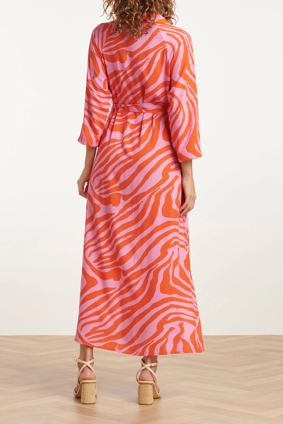 25086 Summer Maxi Shirt Jurk Met Dierenprint | Pink - Orange - Image 6