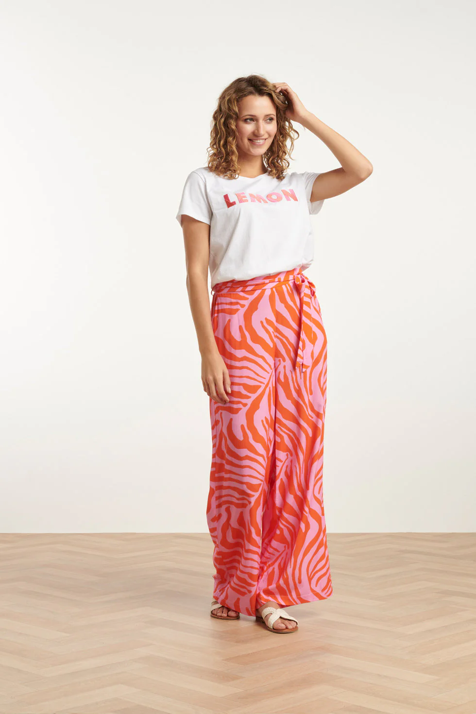25087 Wide Pants Met Dierenprint | Pink - Orange - Image 4