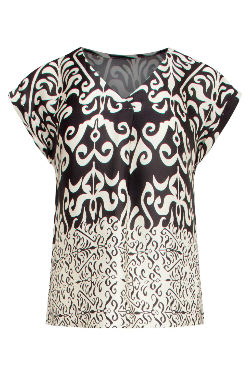 25088 -Te Satijnen Top Met Ornamentenprint | Off White - Black - Image 2