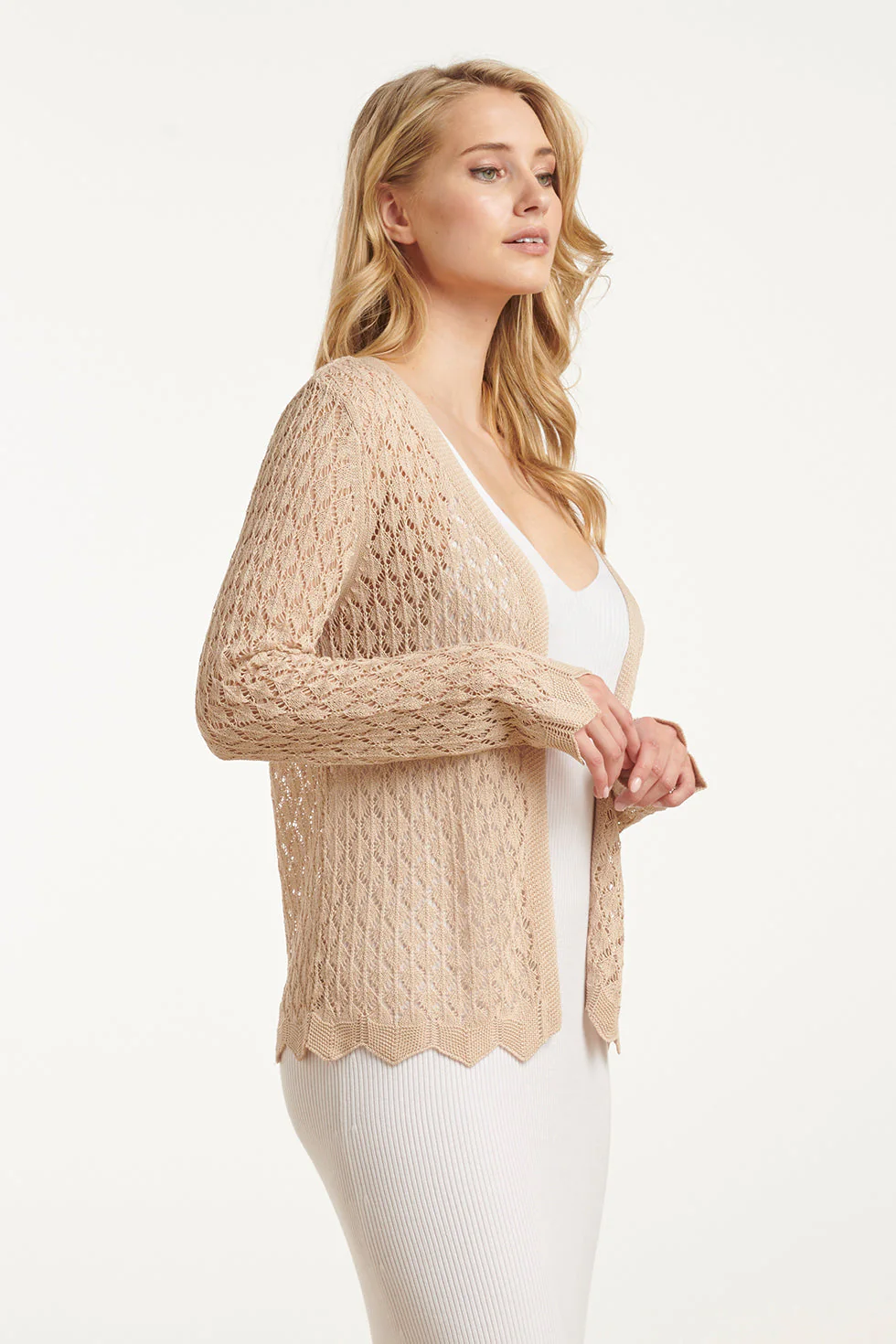 25095 Crochet Gebreide Cardigan | Sand - Image 4