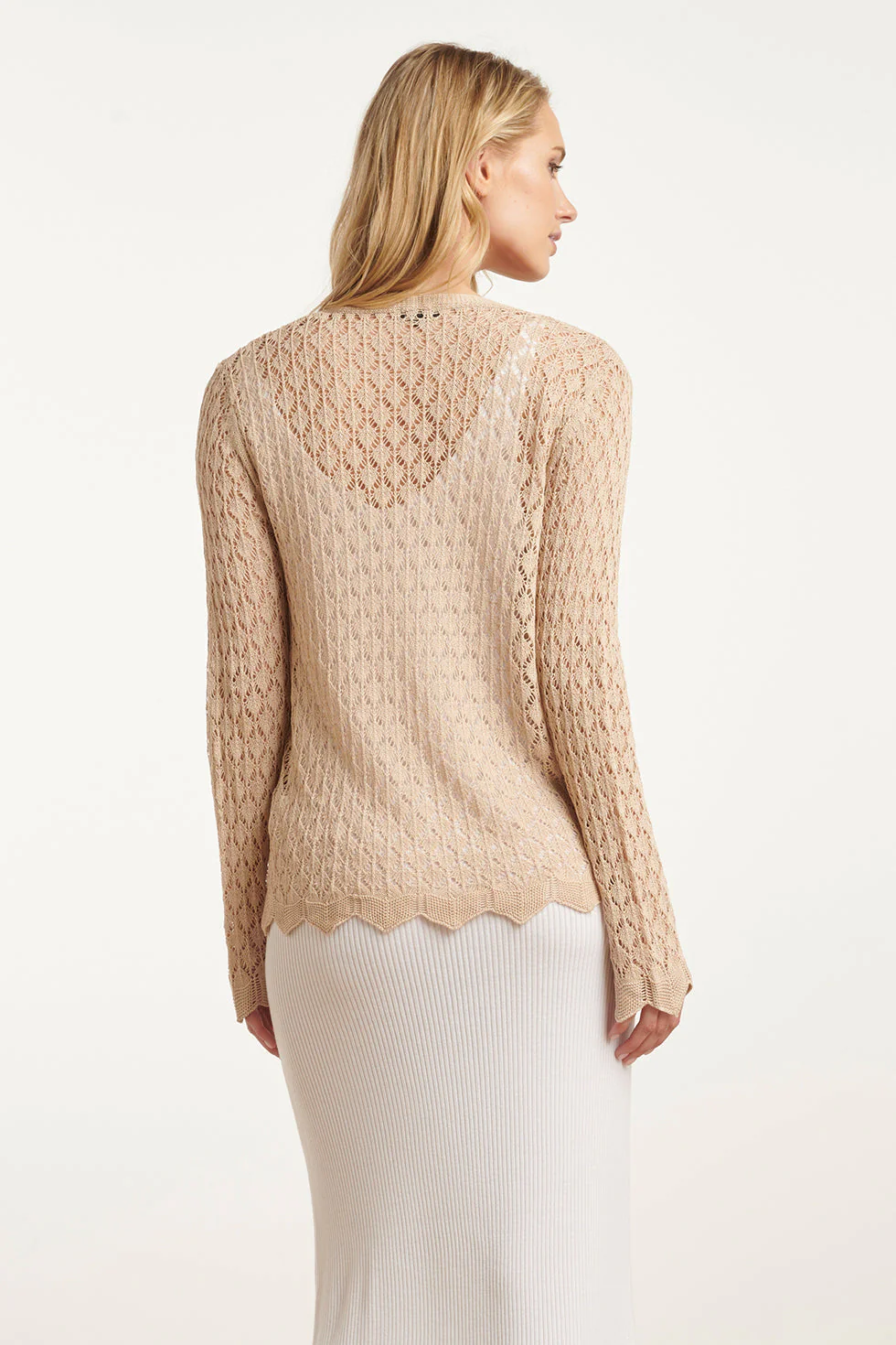 25095 Crochet Gebreide Cardigan | Sand - Image 6