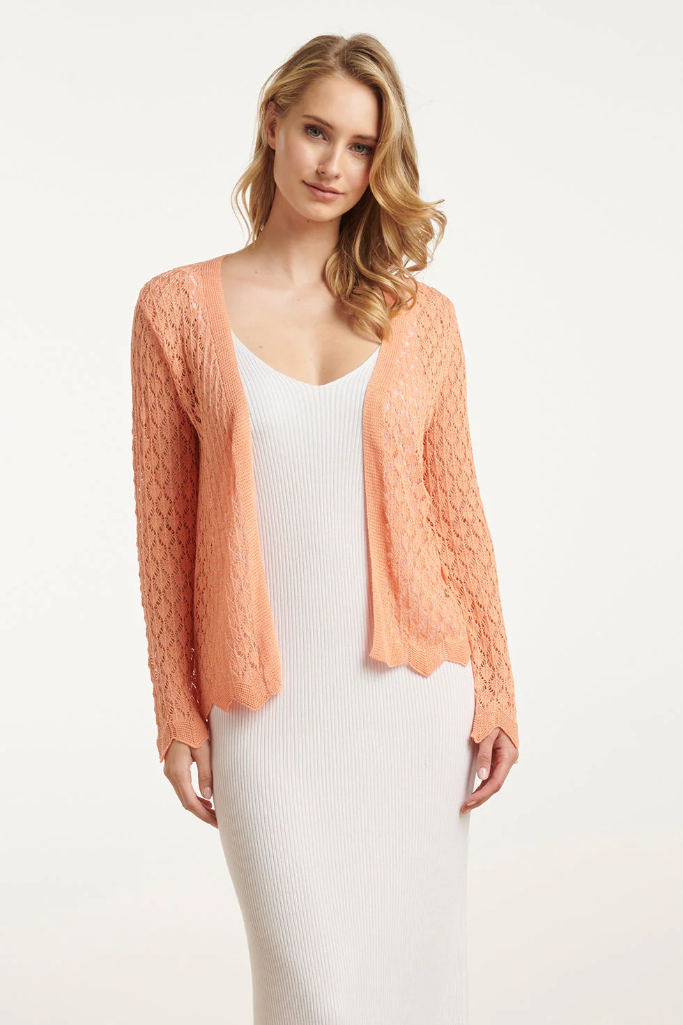 25095 Perzische Crochet Gebreide Cardigan | Peach