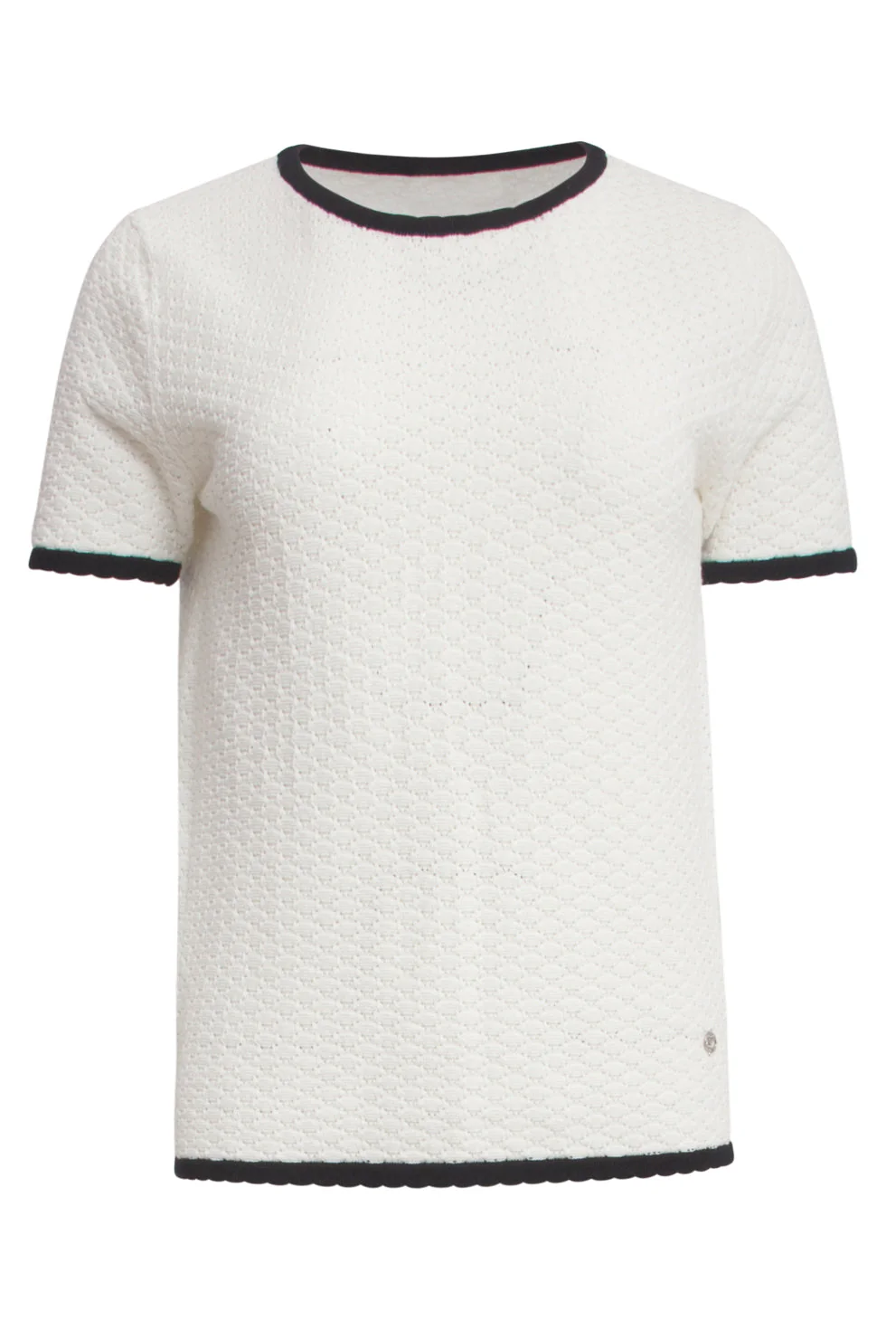 25096  Gebreid Top Met E Contrastafwerking | Off White - Black - Image 2