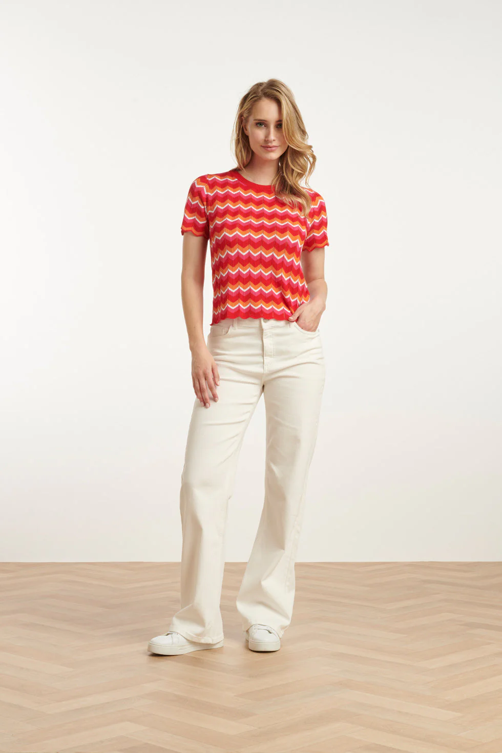 25097 Multicoloured Zigzag Knitted Top | Red - Muticolour - Image 3