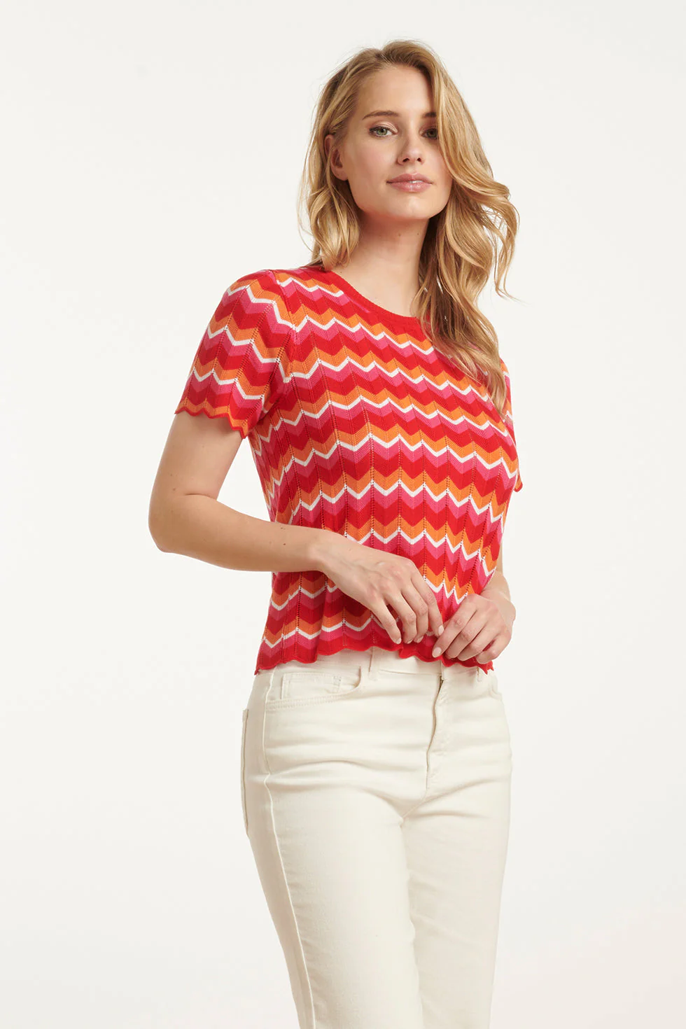 25097 Multicoloured Zigzag Knitted Top | Red - Muticolour - Image 4