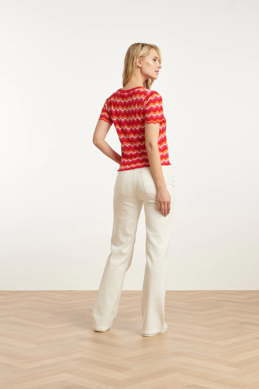 25097 Multicoloured Zigzag Knitted Top | Red - Muticolour - Image 5