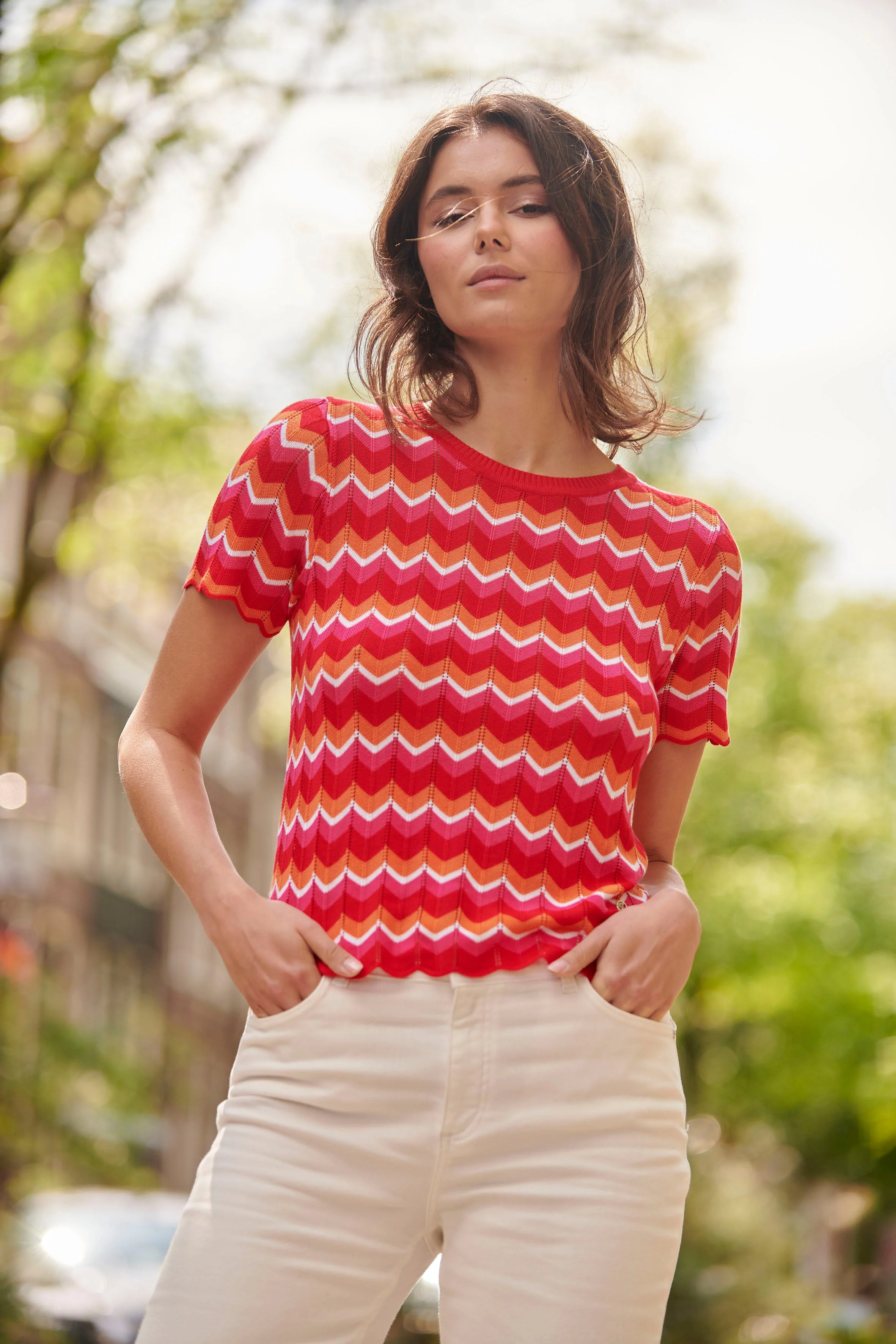 25097 Multicoloured Zigzag Knitted Top | Red - Muticolour - Image 8