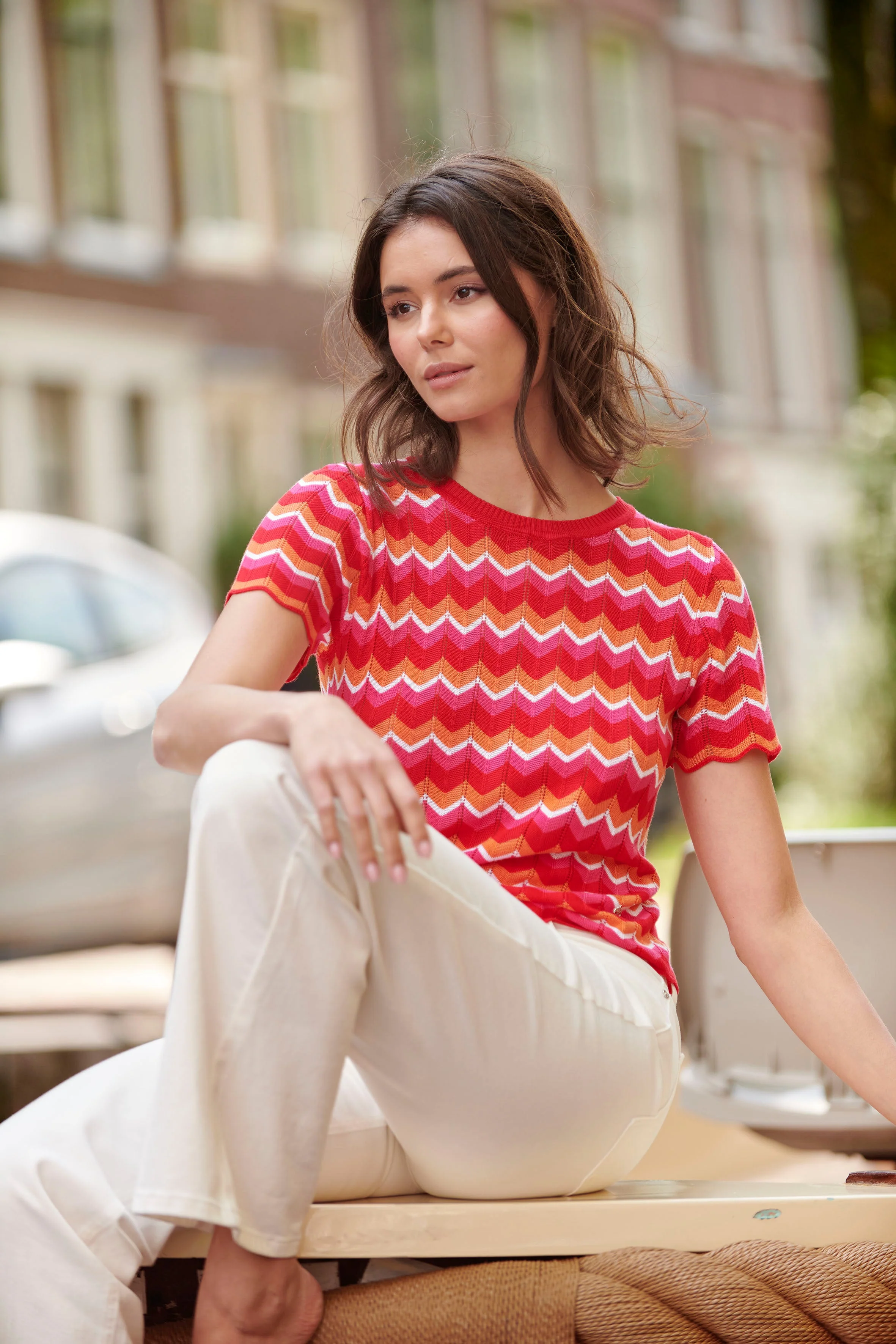 25097 Multicoloured Zigzag Knitted Top | Red - Muticolour - Image 9