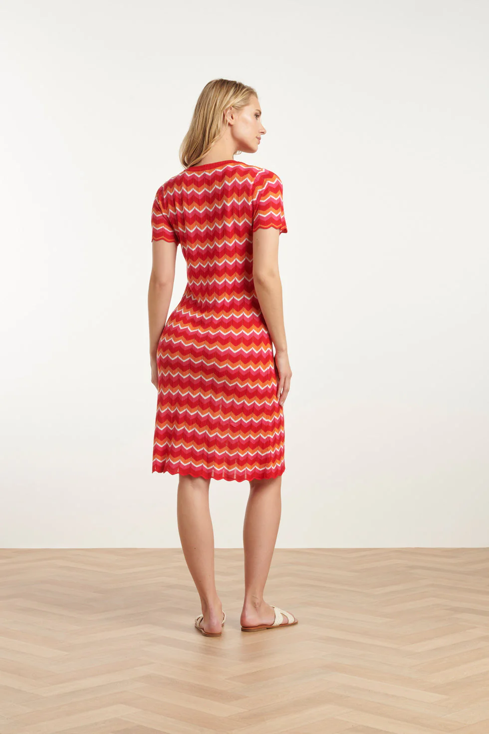 25098 Multicoloured Zigzag Knitted Jurk | Red - Muticolour - Image 6