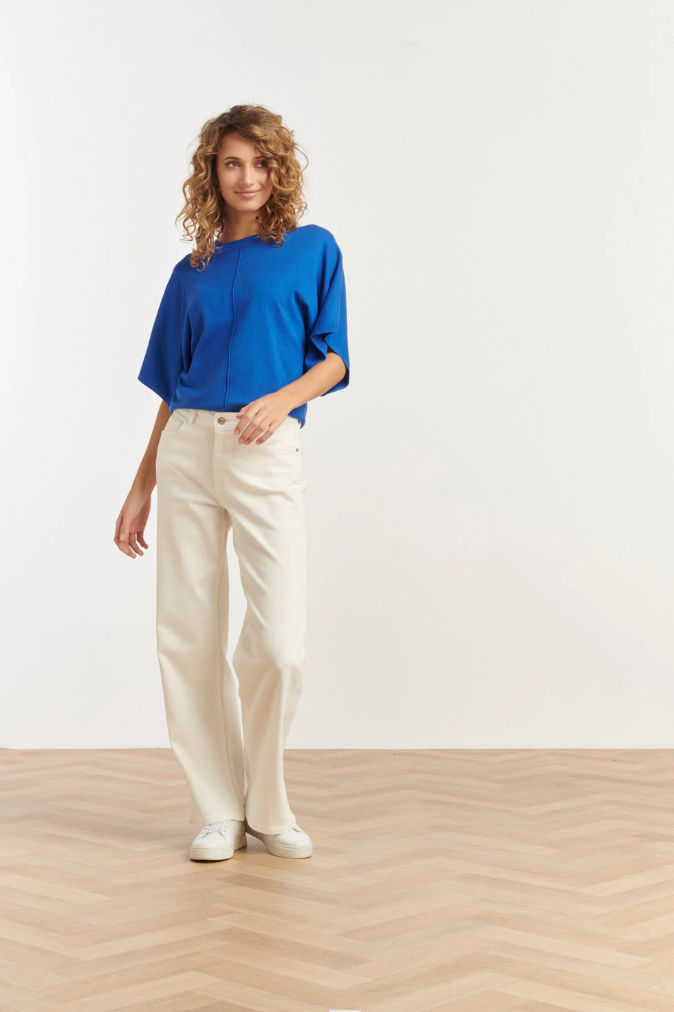25103 Cobalt  Losse Gebreide Top Met 3/4 Kimono Mouwen | Cobalt - Image 3