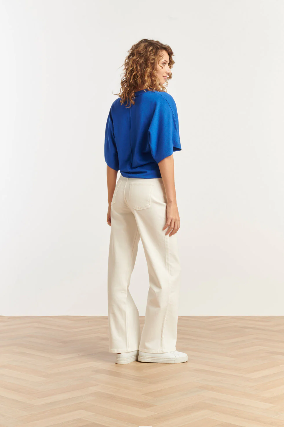 25103 Cobalt  Losse Gebreide Top Met 3/4 Kimono Mouwen | Cobalt - Image 5