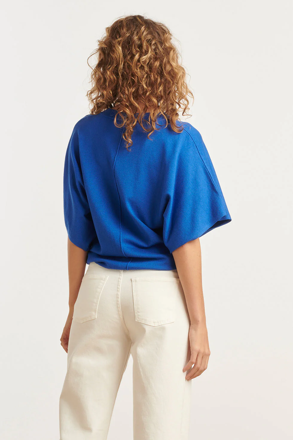 25103 Cobalt  Losse Gebreide Top Met 3/4 Kimono Mouwen | Cobalt - Image 6