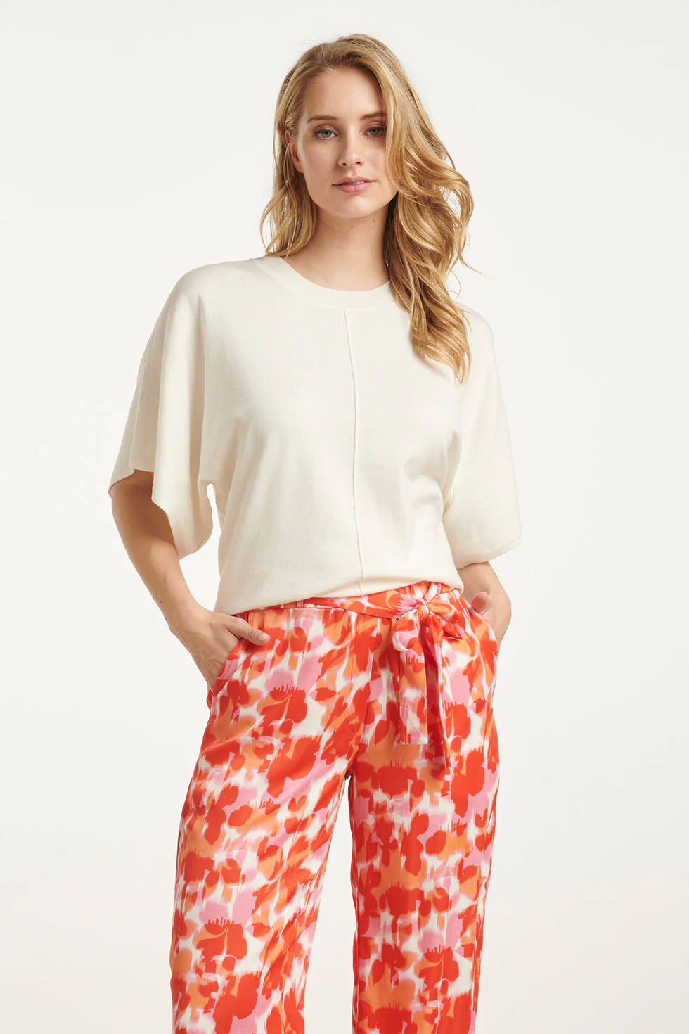 25103 Loose Knitted Top Met 3/4 Kimono Mouwen | Off White
