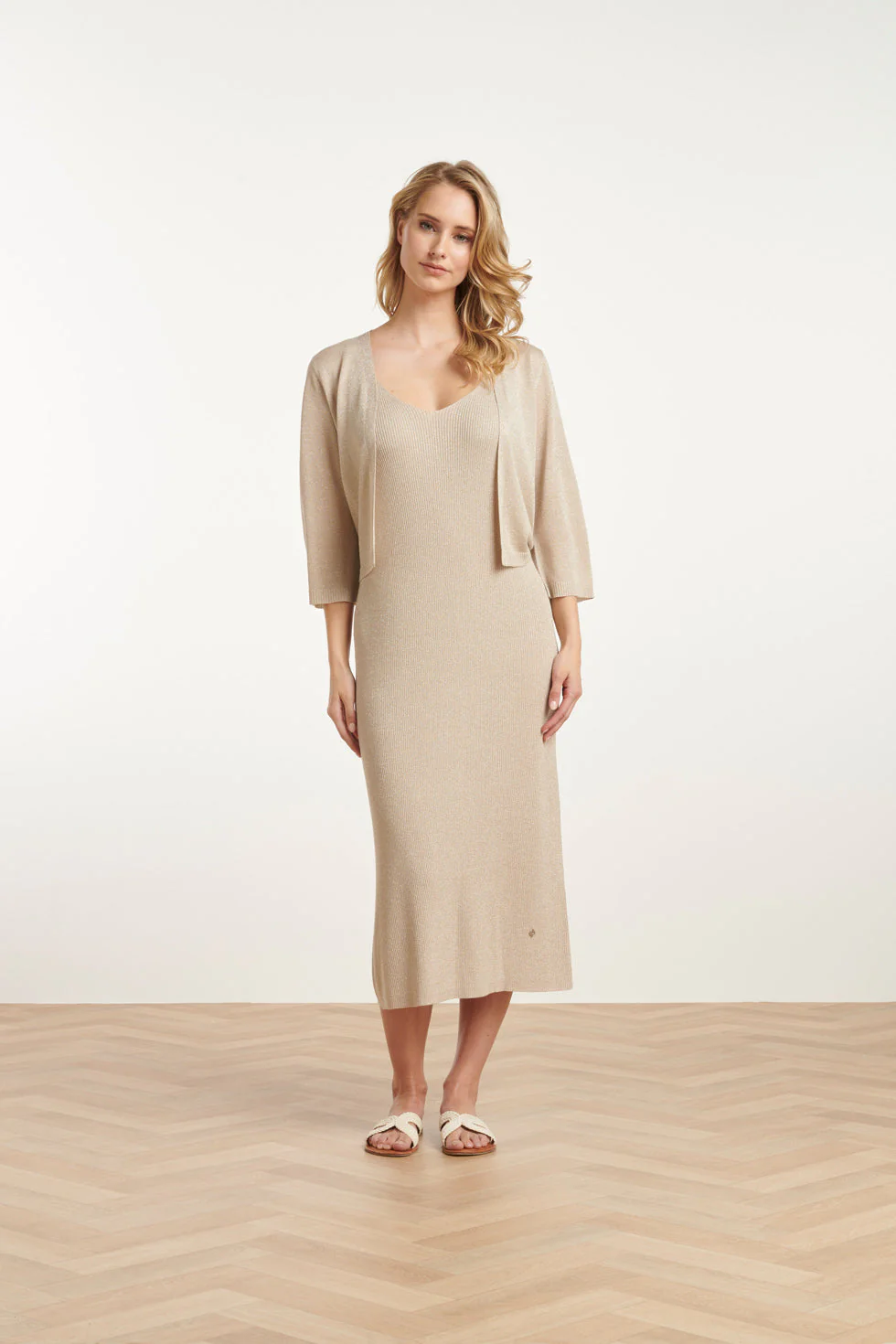 25105 E Lurex Gebreide Bolero | Sand - Image 3