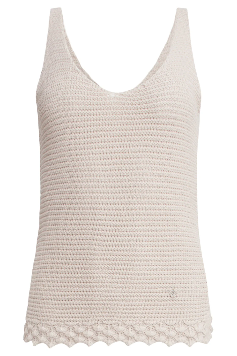 25107 E Gebreide Strappy Top Met Scallop Rand | Sand - Image 2