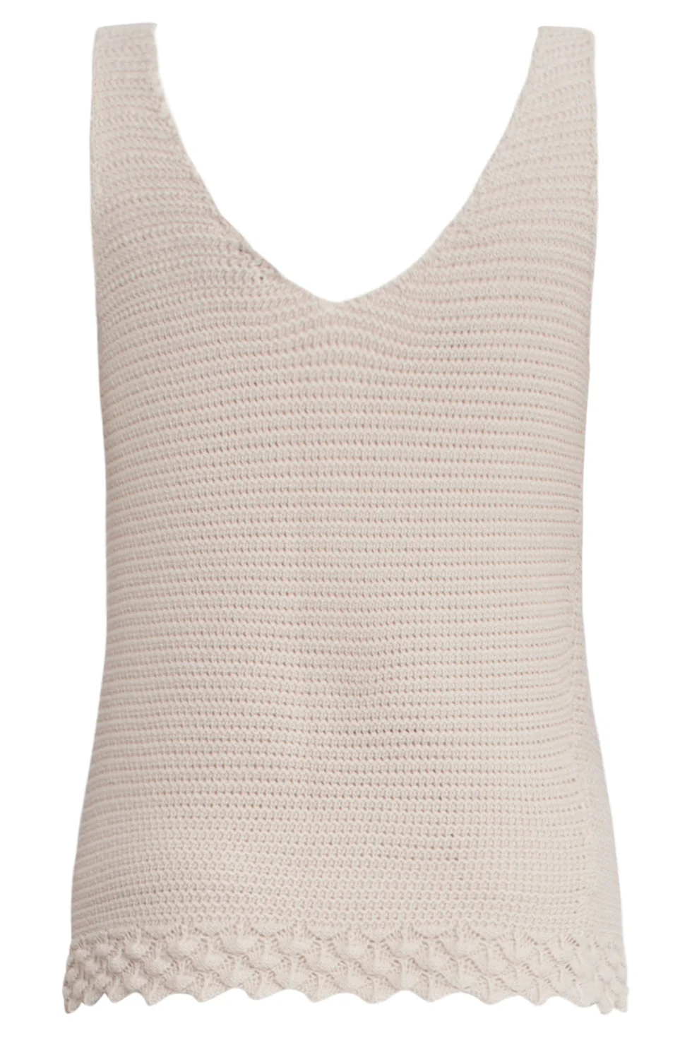 25107 E Gebreide Strappy Top Met Scallop Rand | Sand - Image 7