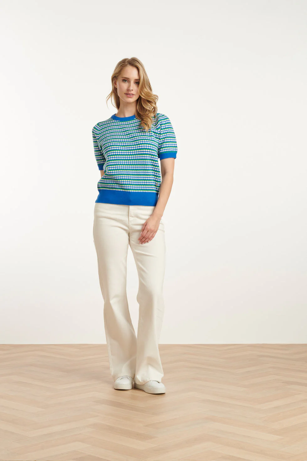 25108 Gebreide Top Met Puffy Mouwenkobalt, Fel | Cobalt - Green - Image 3