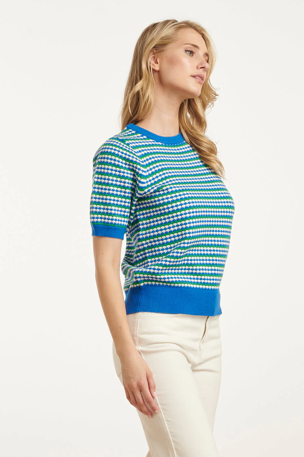 25108 Gebreide Top Met Puffy Mouwenkobalt, Fel | Cobalt - Green - Image 4
