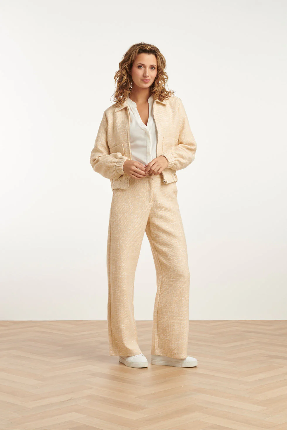 25113 Zomerse Tweed Jas | Sand - Image 4