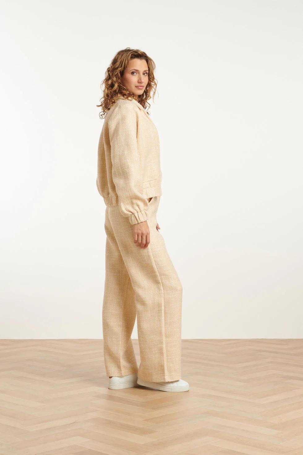 25113 Zomerse Tweed Jas | Sand - Image 5