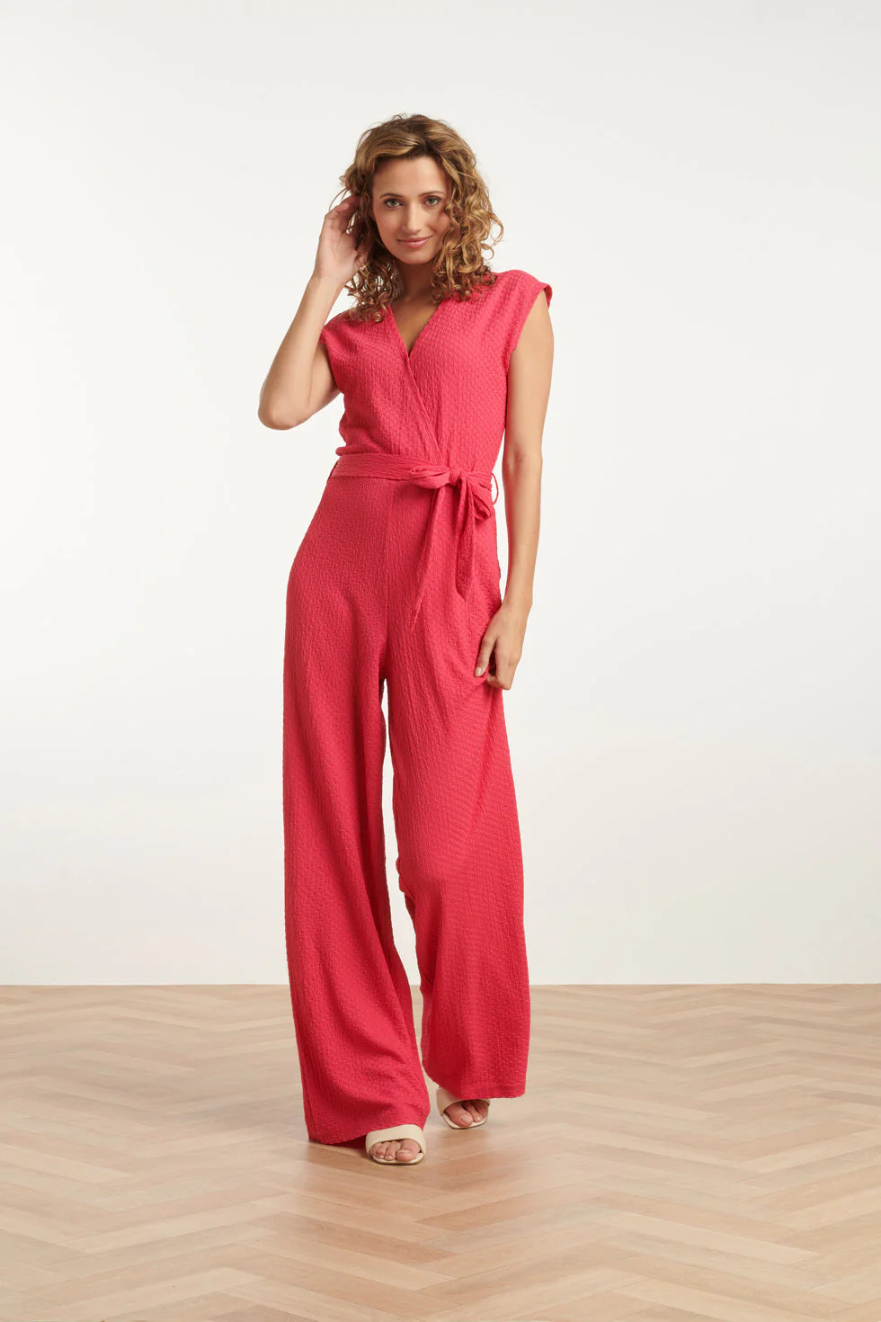 25116 Stretchy Crinkle Jumpsuit | Pink