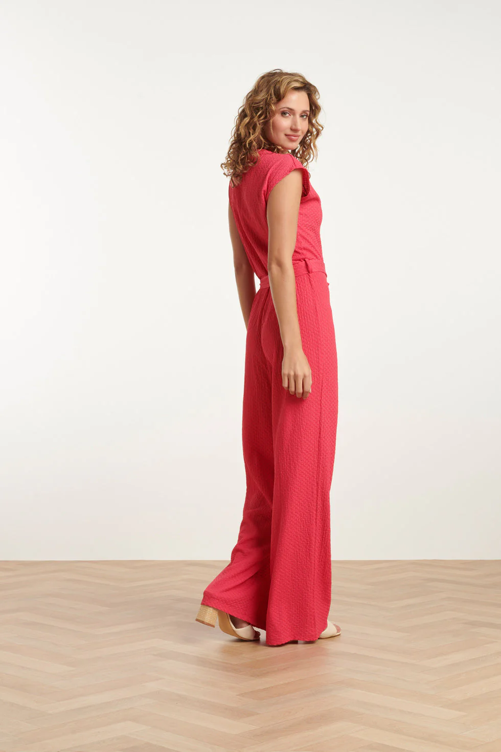 25116 Stretchy Crinkle Jumpsuit | Pink - Image 4