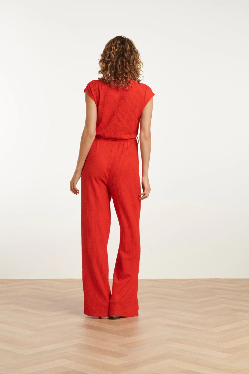25116 Stretchy Crinkle Jumpsuit | Red - Image 6
