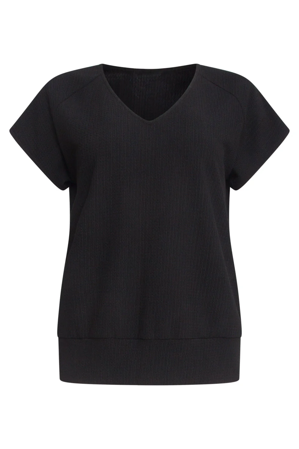 25120  Stretchy Crinkle Top Met V-Hals | Black - Image 2