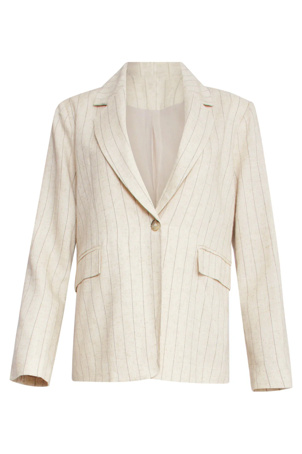 25126 Pinstriped Linen Blazer | Sand - Black - Image 2