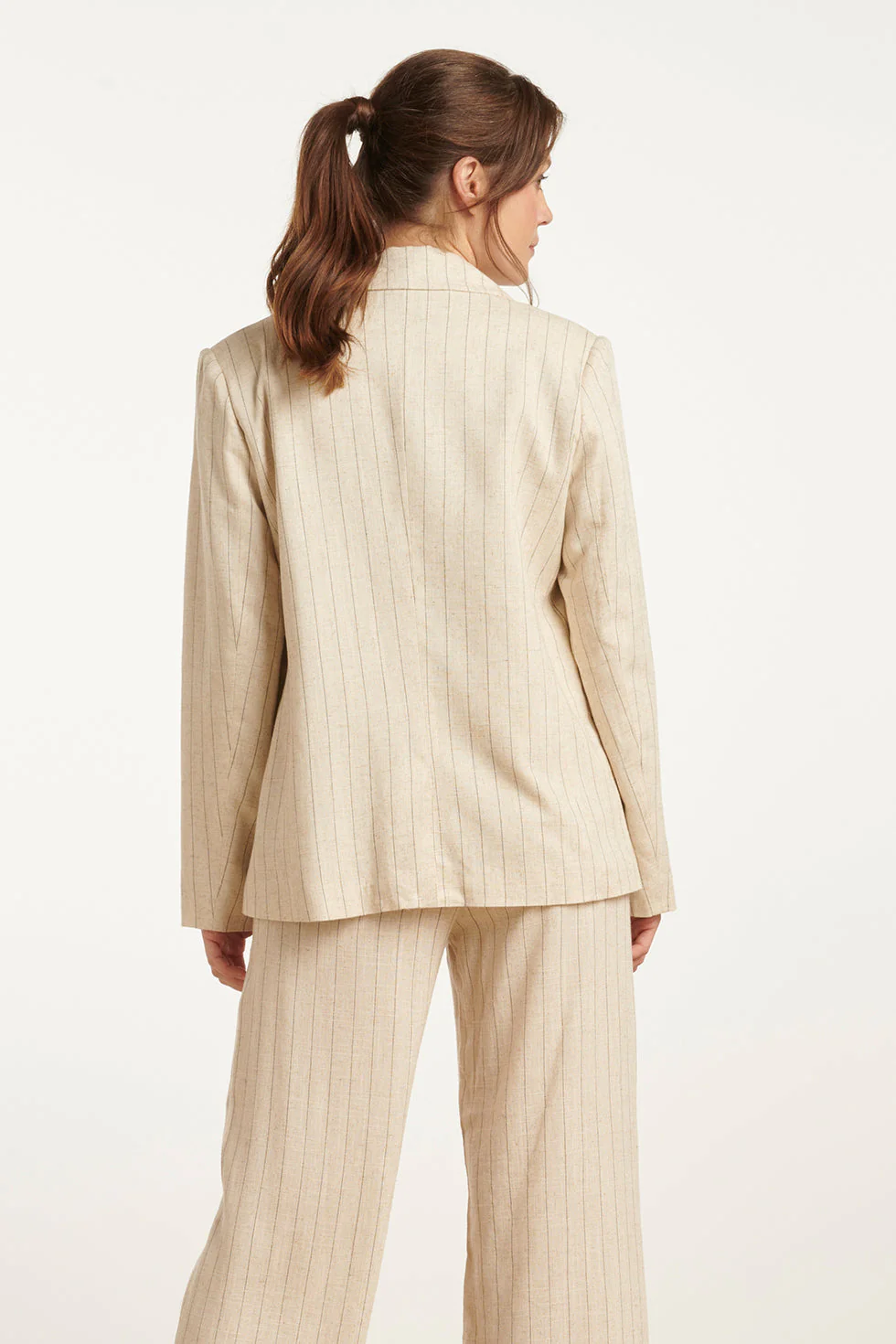 25126 Pinstriped Linen Blazer | Sand - Black - Image 6